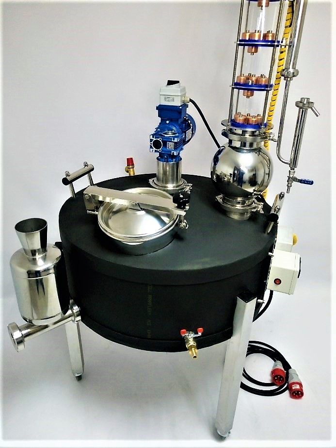 1 Destylator kolumna półkowa 4" Głowica UFO, zbiornik zacierny z płaszczem 110l mieszadło SKN V-5